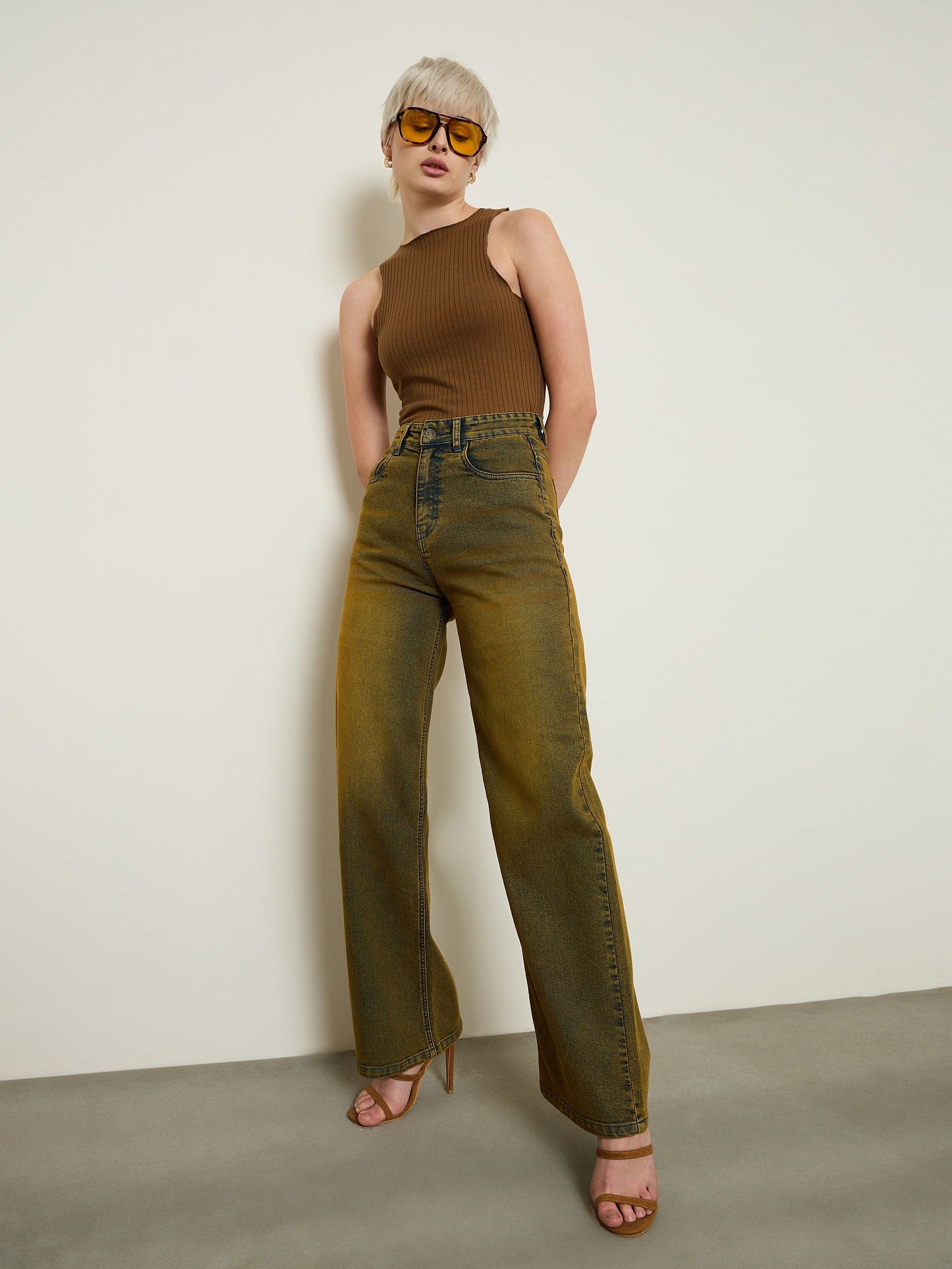 Rust Overdyed Wash High Waist Straight Jeans