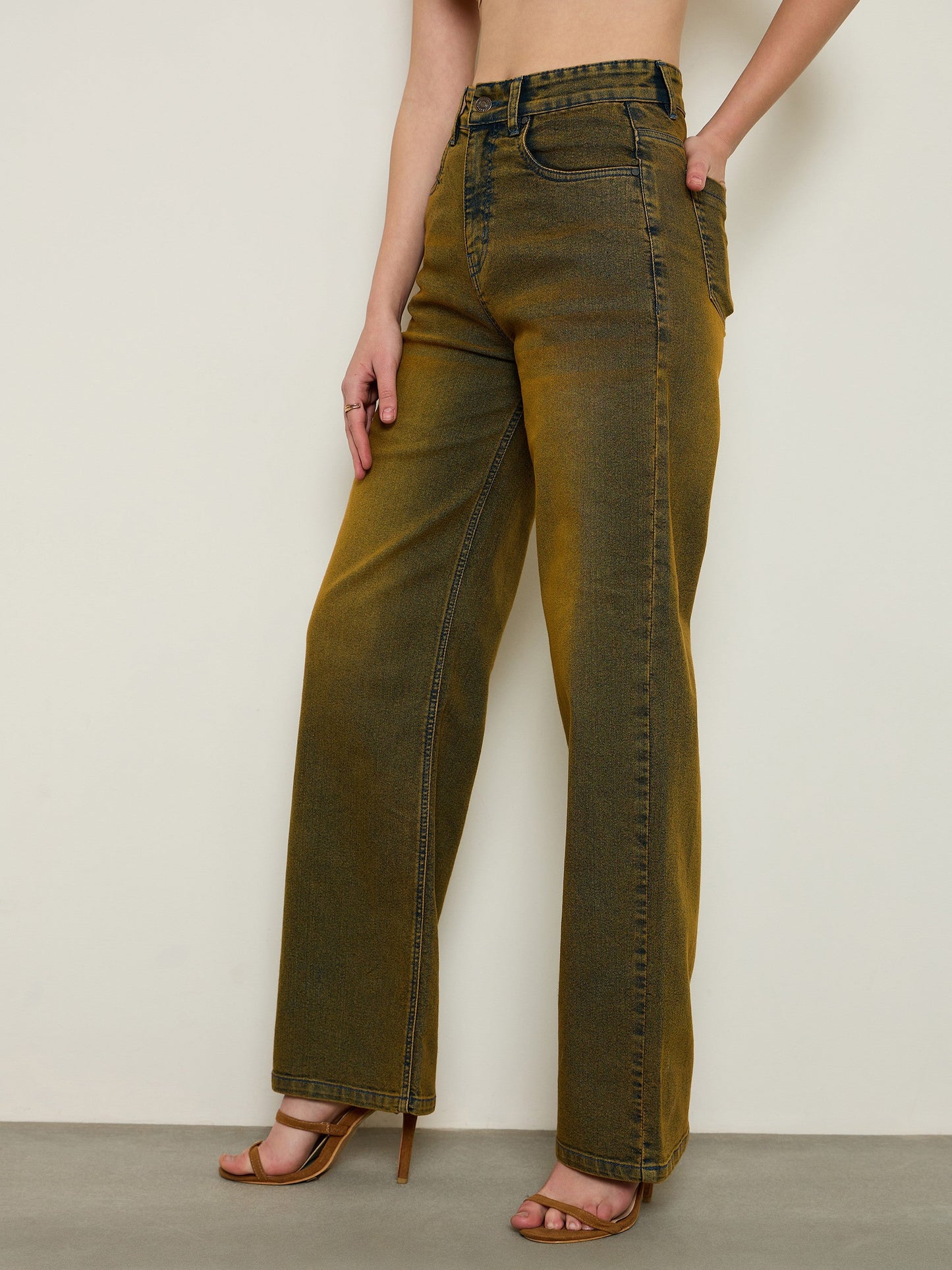 Rust Overdyed Wash High Waist Straight Jeans
