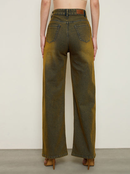 Rust Overdyed Wash High Waist Straight Jeans