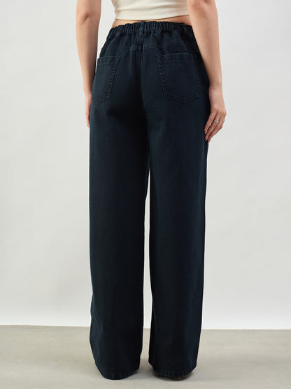 Navy High Waist Seam Detail Straight Jeans
