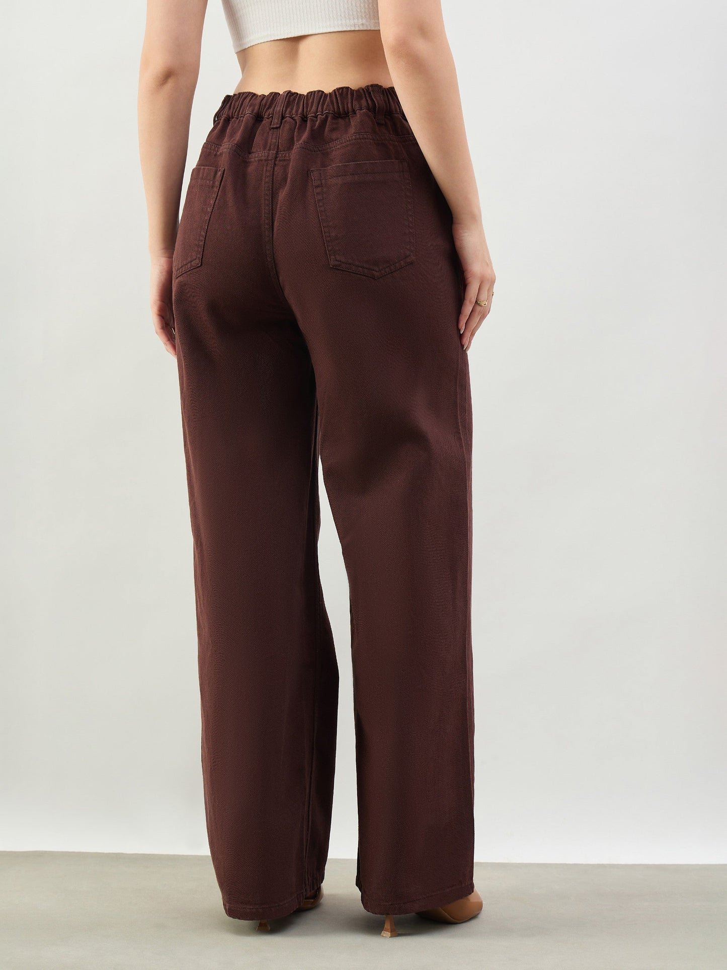Brown High Waist Seam Detail Straight Jeans