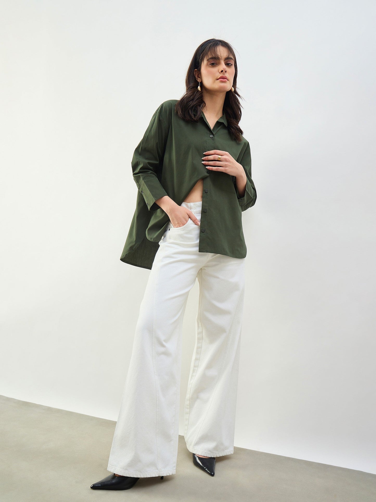 White Seam Detail Wide Leg Jeans
