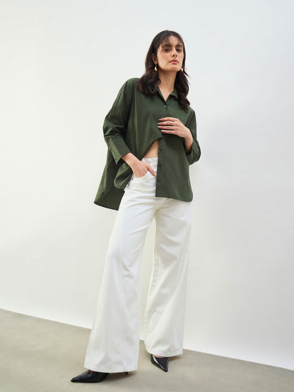 White Seam Detail Wide Leg Jeans