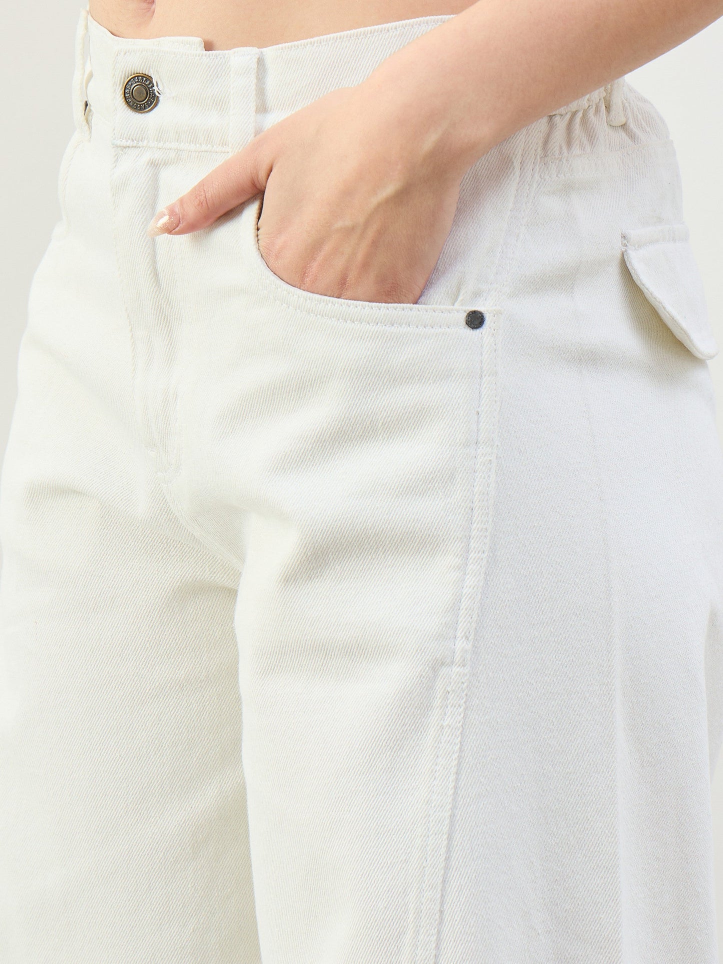 White Seam Detail Wide Leg Jeans