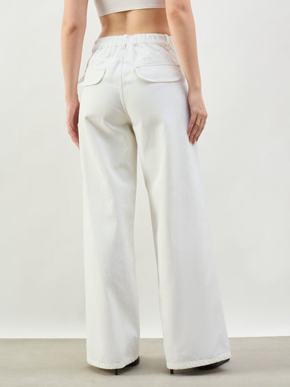 White Seam Detail Wide Leg Jeans