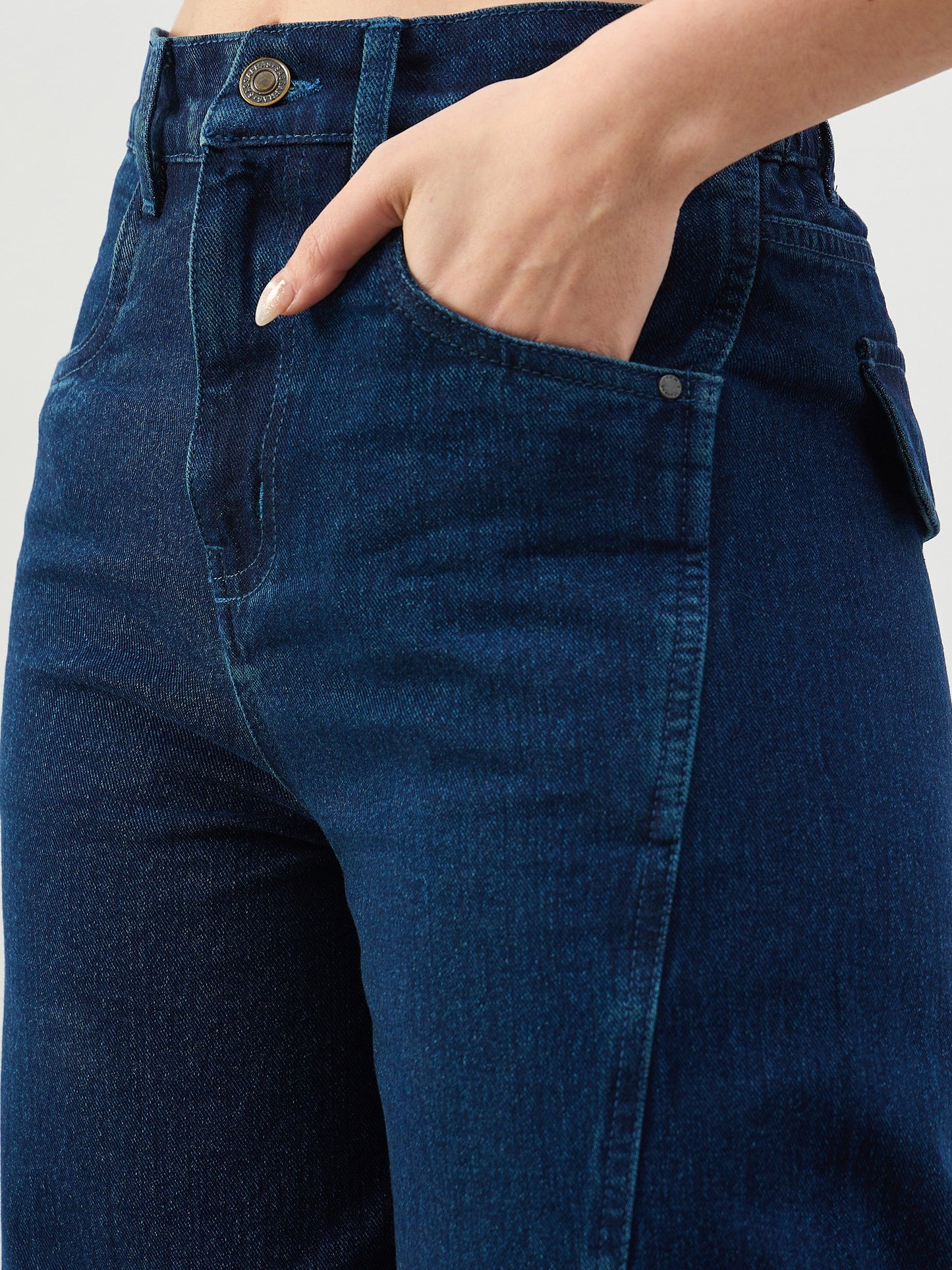 Navy Seam Detail Wide Leg Jeans