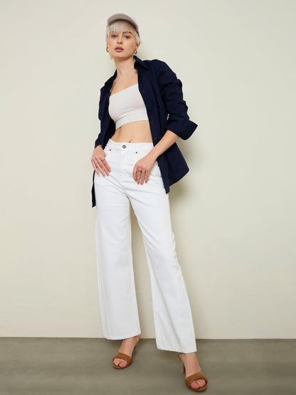 White High Waist Straight Jeans