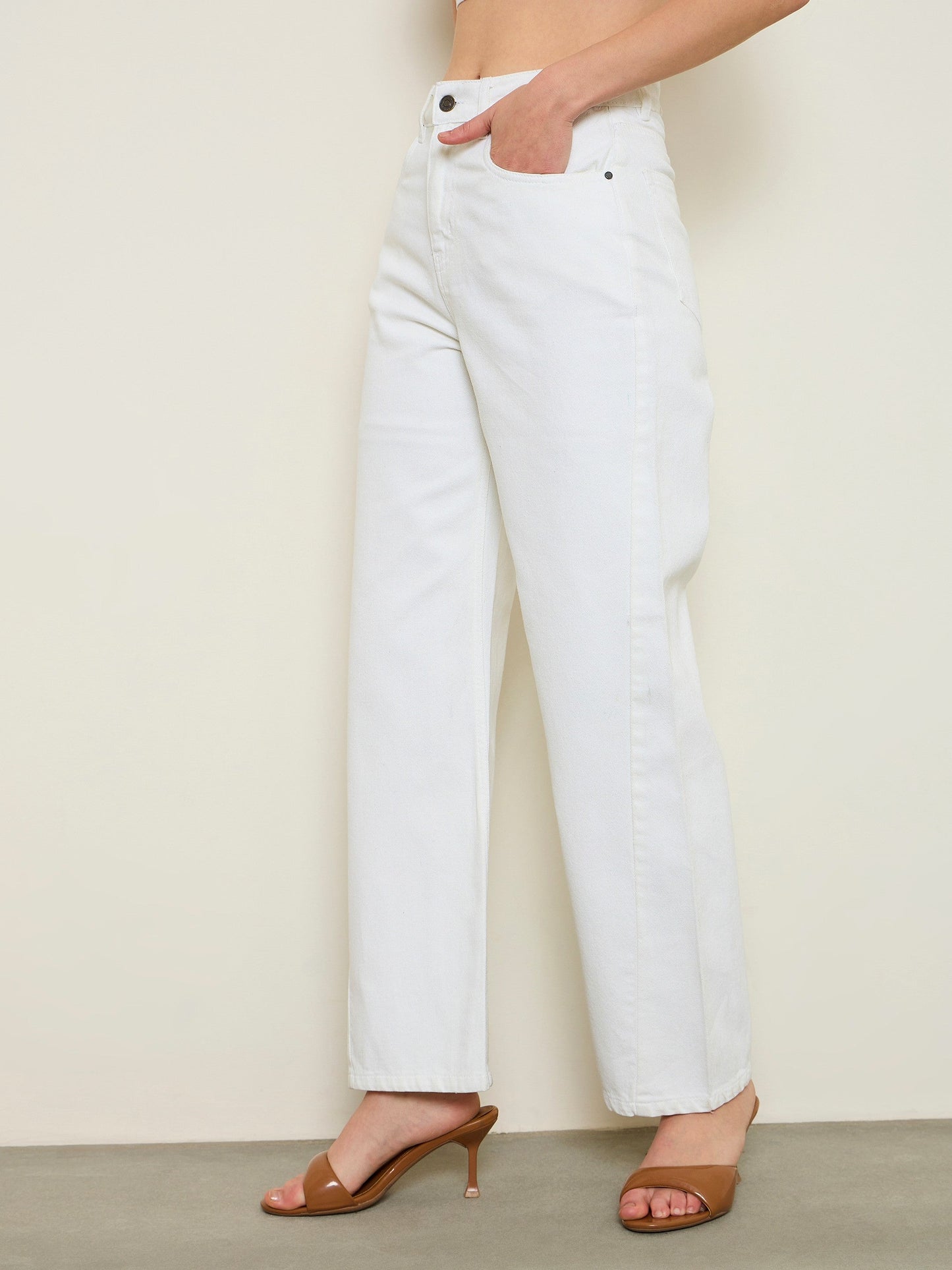 White High Waist Straight Jeans