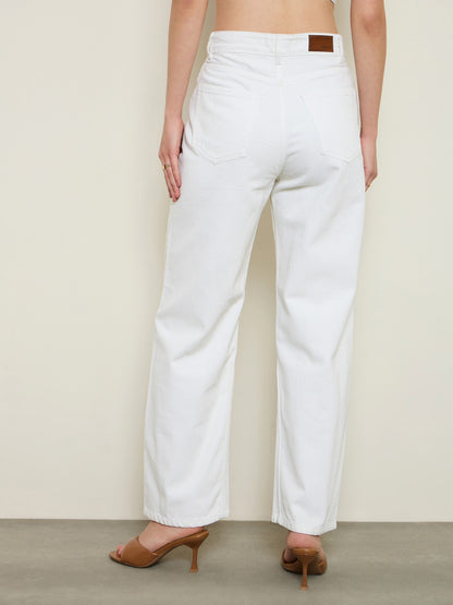White High Waist Straight Jeans