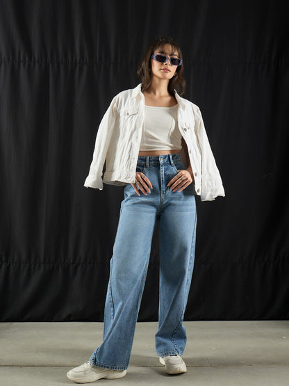 Blue Wash High Waist Straight Jeans