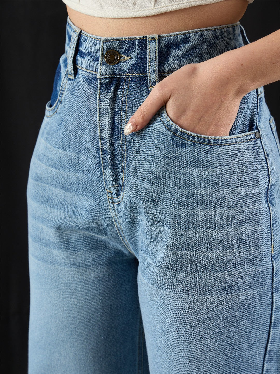 Blue Wash High Waist Straight Jeans