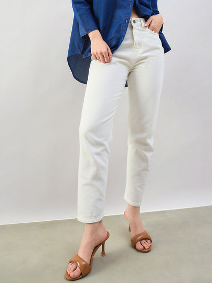 White Barrel Fit High Rise Jeans