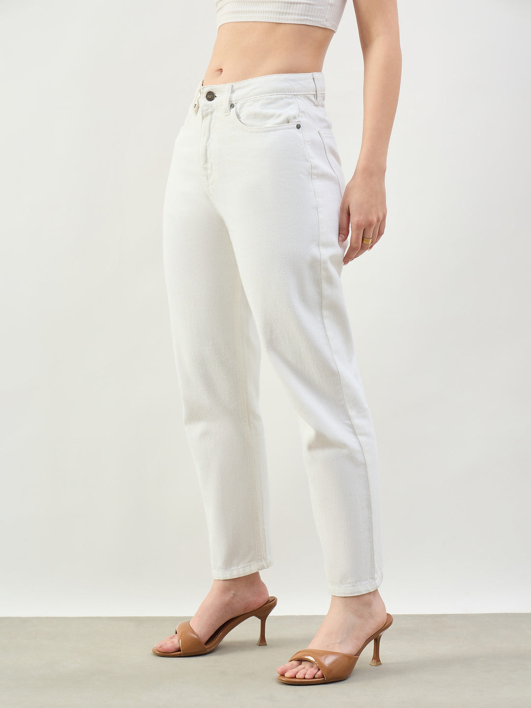 White Barrel Fit High Rise Jeans
