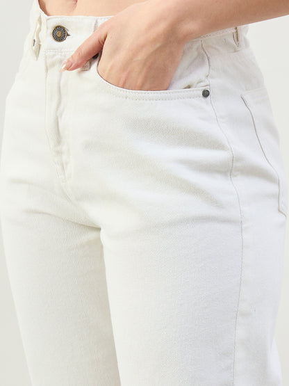 White Barrel Fit High Rise Jeans