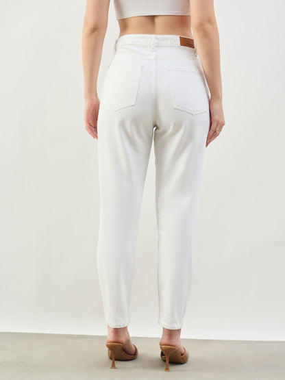 White Barrel Fit High Rise Jeans