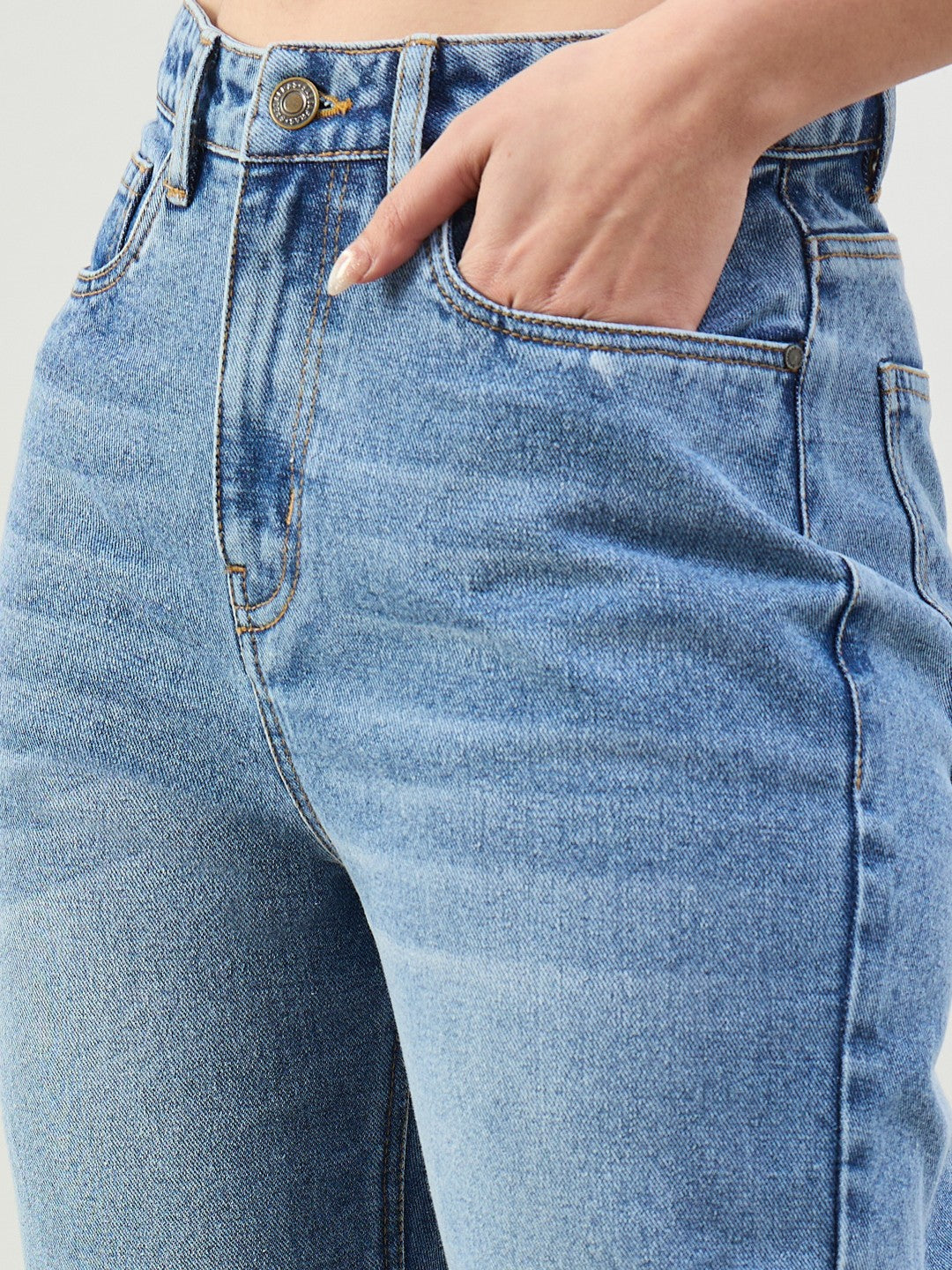 Blue Wash Barrel Fit High Rise Jeans