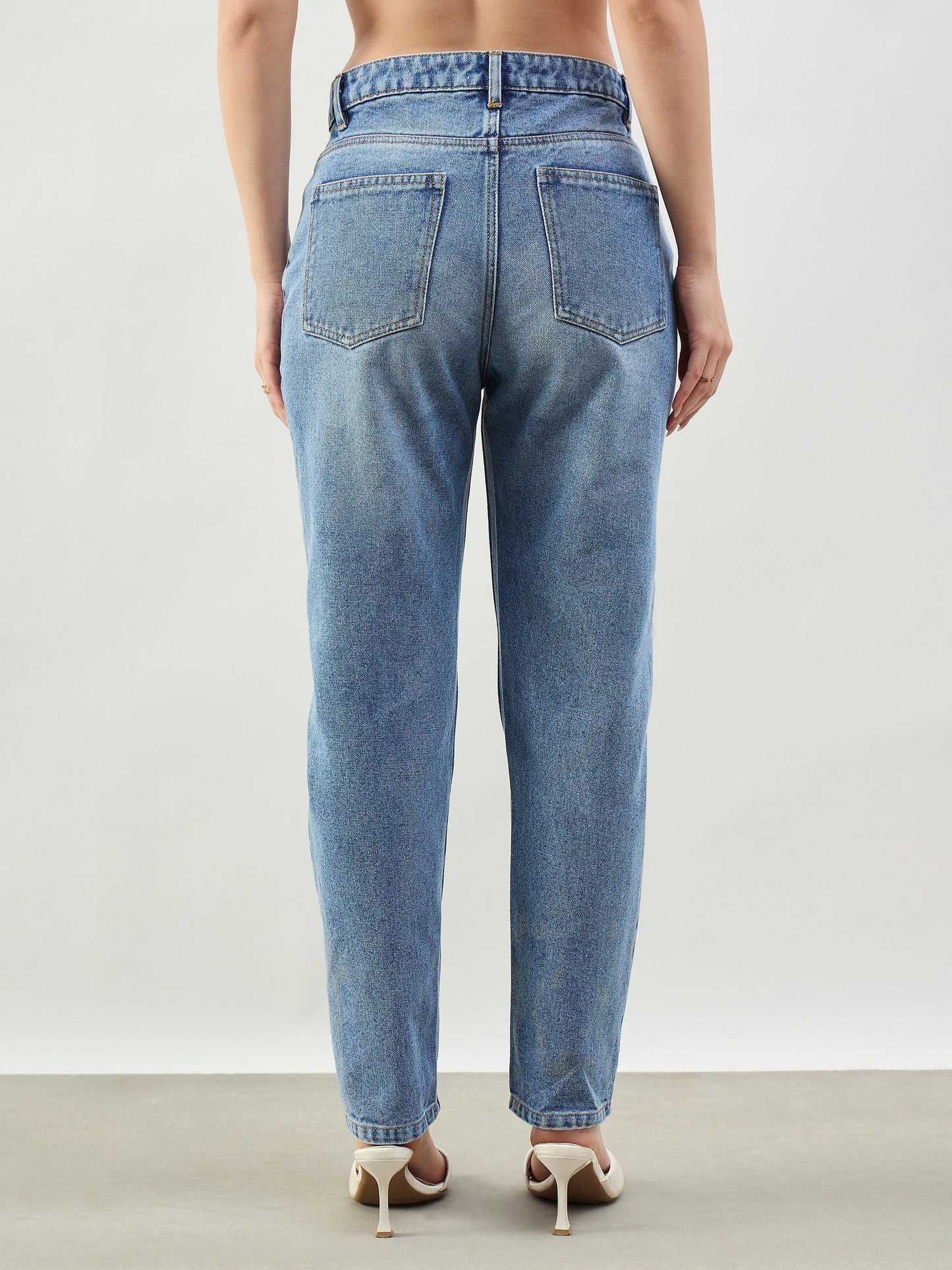 Blue Wash Barrel Fit High Rise Jeans