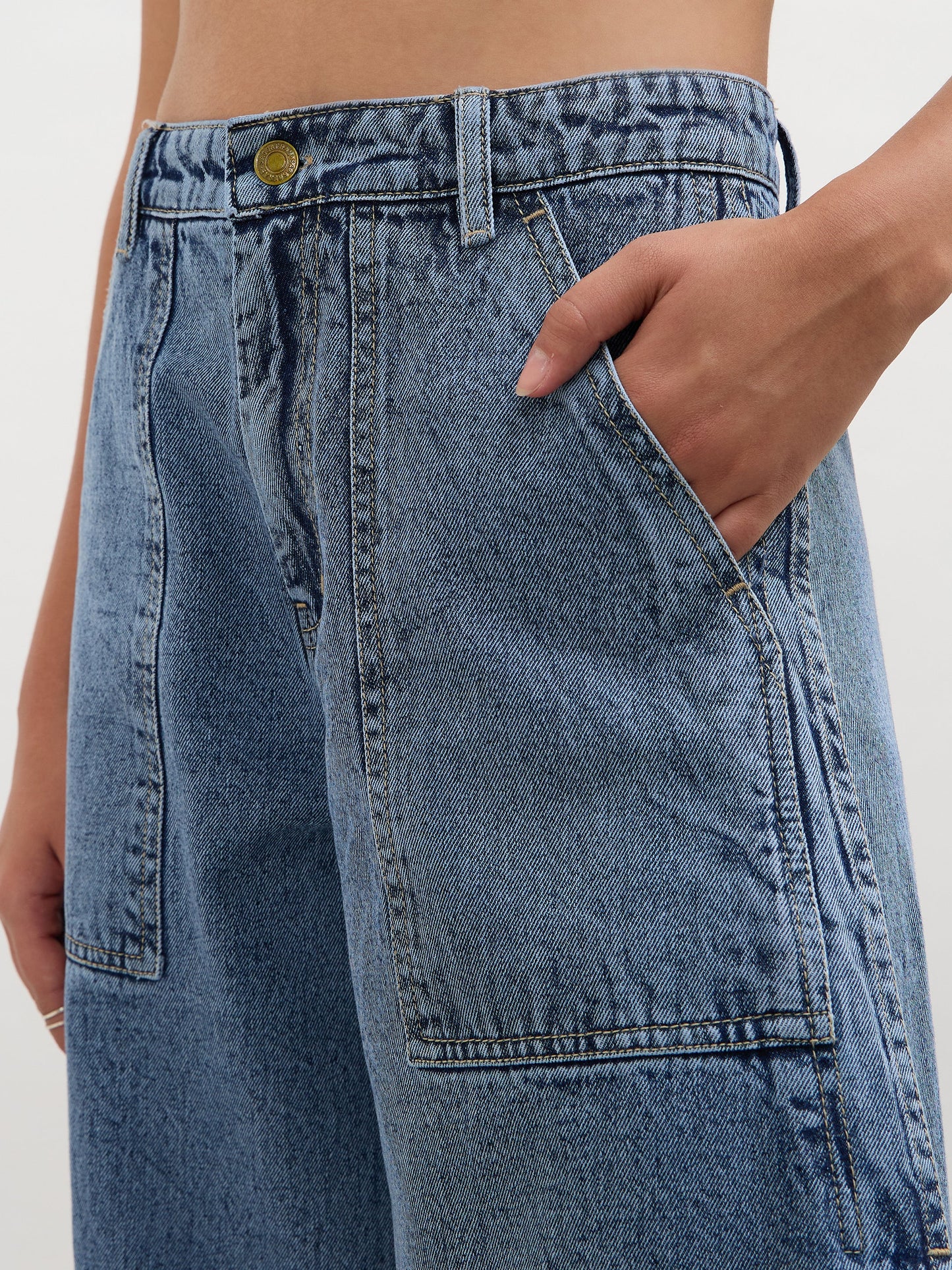 Blue Blast Washed Curve Detail Barrel Jeans