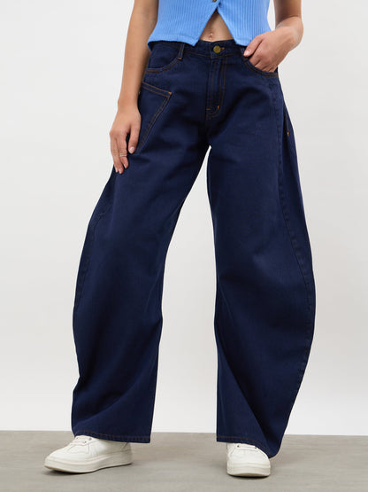 Dark Navy Side Seam Balloon Jeans