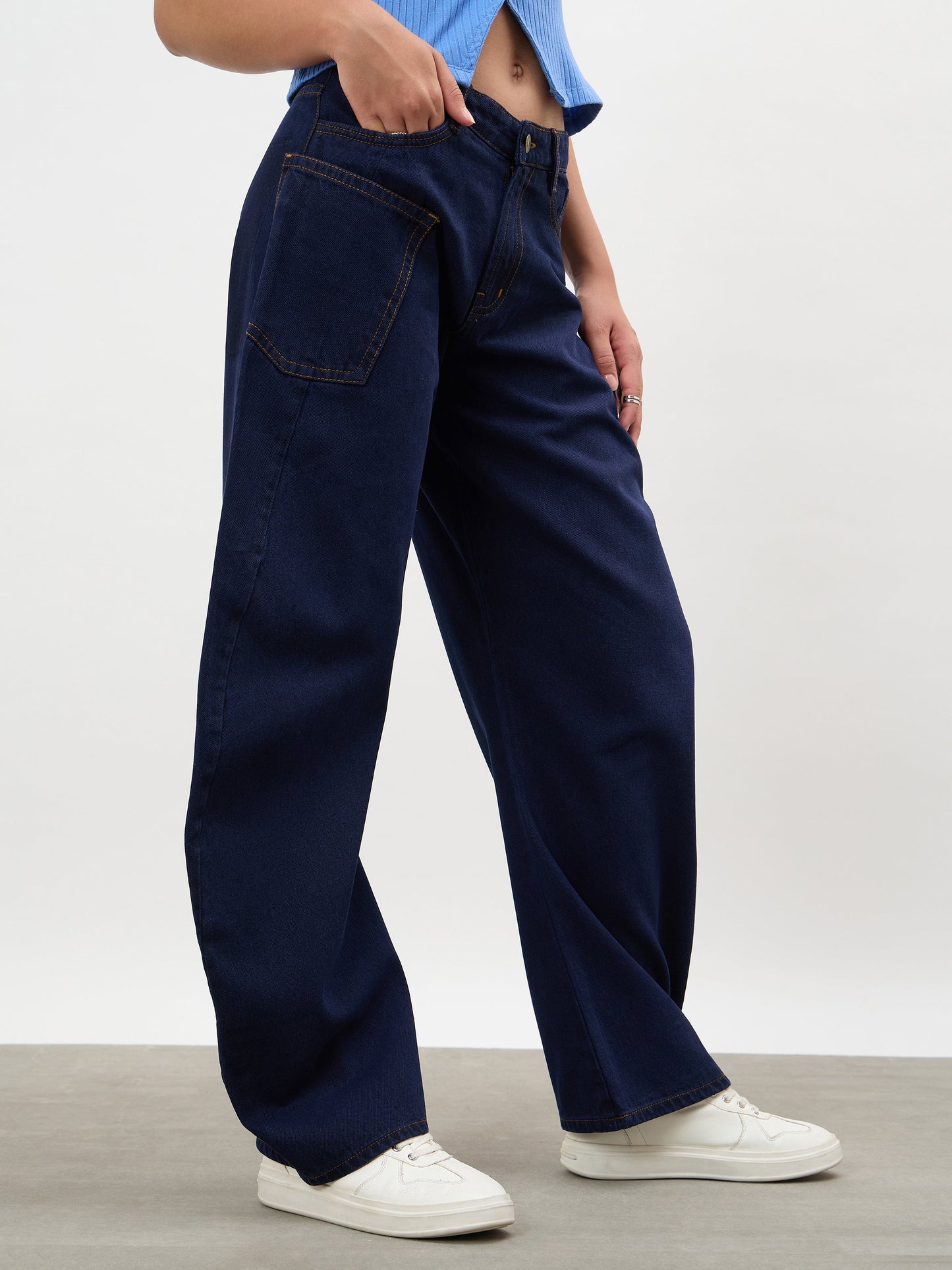 Dark Navy Side Seam Balloon Jeans