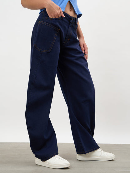 Dark Navy Side Seam Balloon Jeans