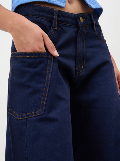 Dark Navy Side Seam Balloon Jeans