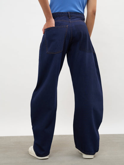 Dark Navy Side Seam Balloon Jeans