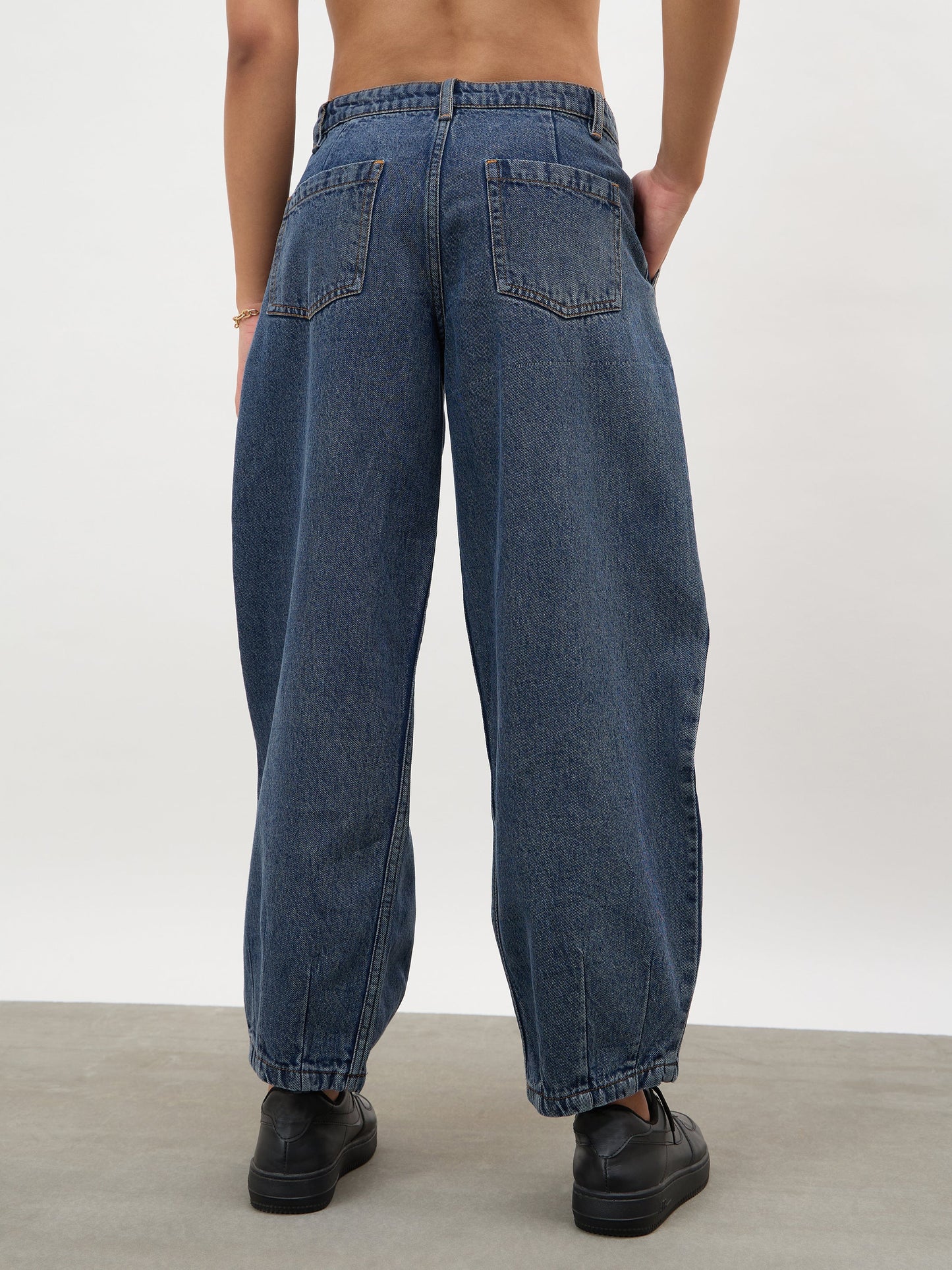 Navy Acid Wash Mid Rise Slouchy Fit Jeans