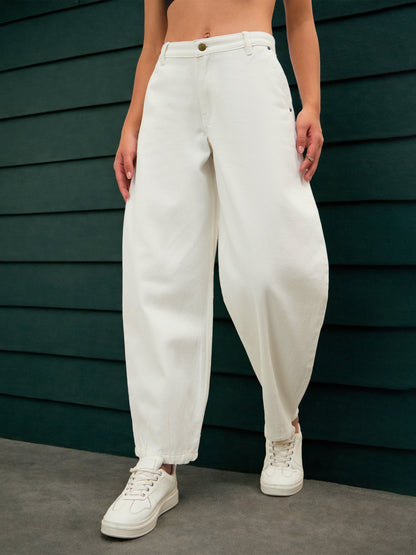 White Mid Rise Slouchy Fit Jeans