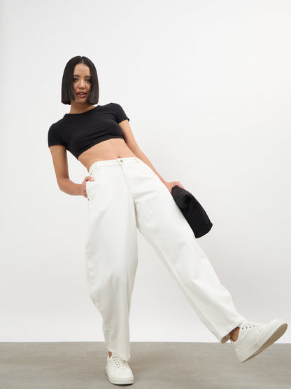 White Mid Rise Slouchy Fit Jeans