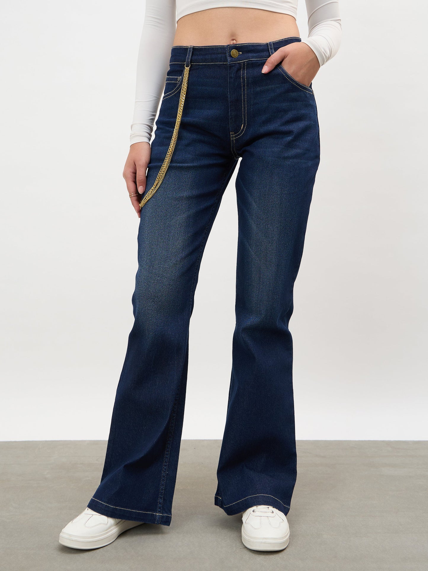 Navy Whisker Washed Boot Cut Jeans