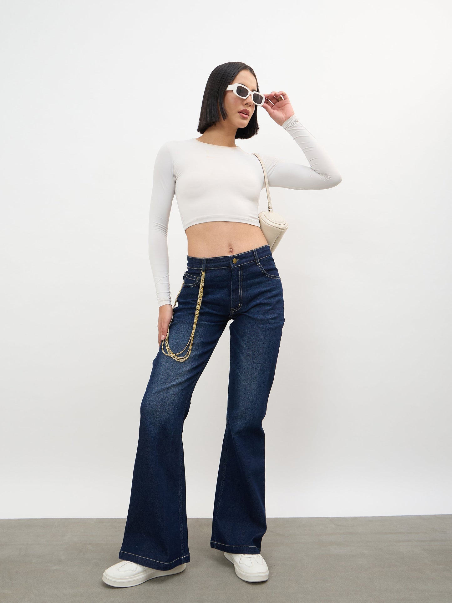 Navy Whisker Washed Boot Cut Jeans