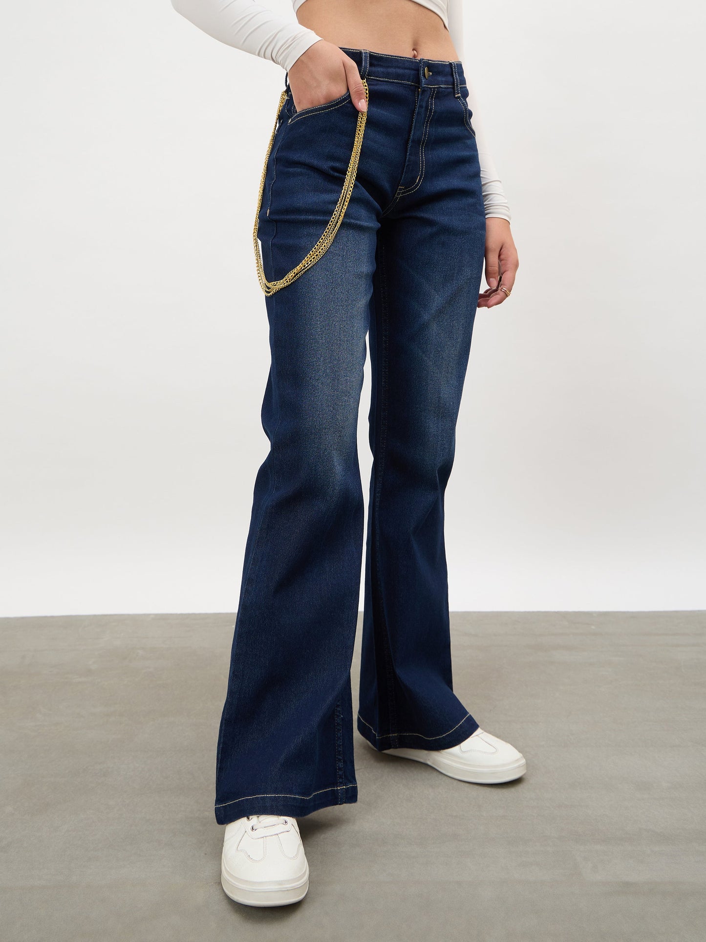 Navy Whisker Washed Boot Cut Jeans