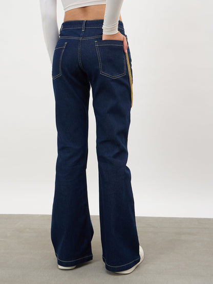 Navy Whisker Washed Boot Cut Jeans
