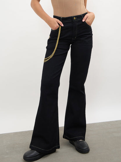 Black Whisker Washed Boot Cut Jeans