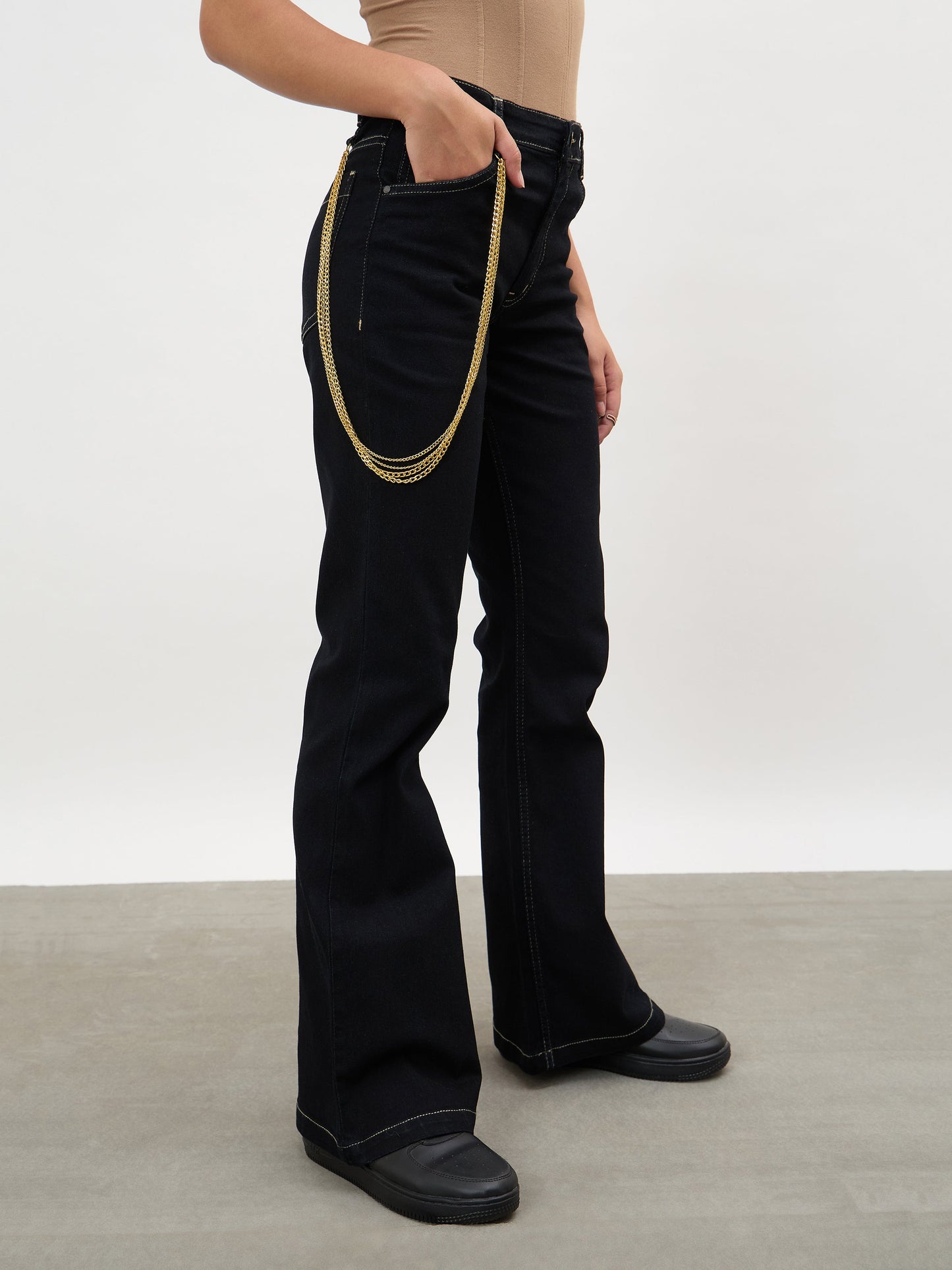 Black Whisker Washed Boot Cut Jeans