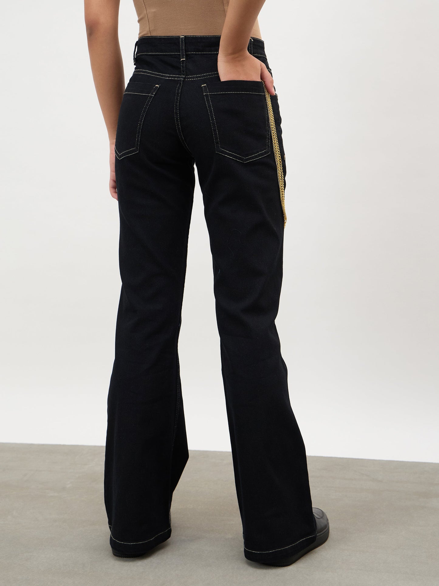 Black Whisker Washed Boot Cut Jeans