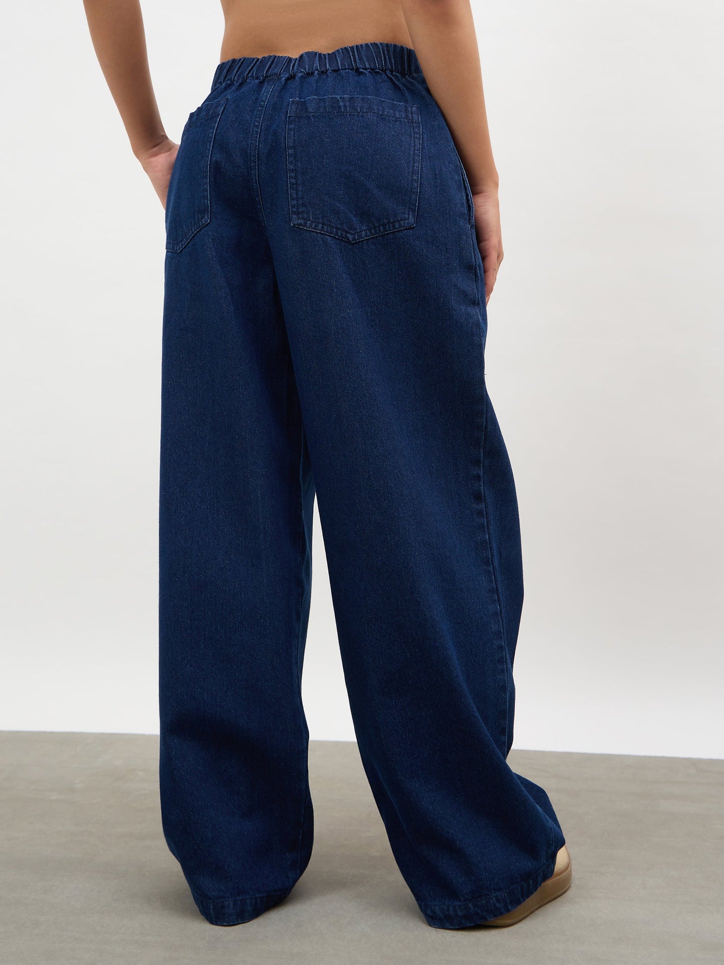 Navy Overlap Pleated Mid Rise Jeans