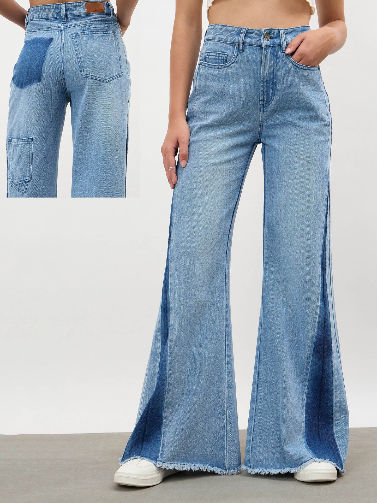Blue Blast Side Colour Blocking Flared Jeans