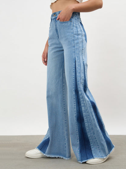Blue Blast Side Colour Blocking Flared Jeans