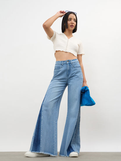 Blue Blast Side Colour Blocking Flared Jeans