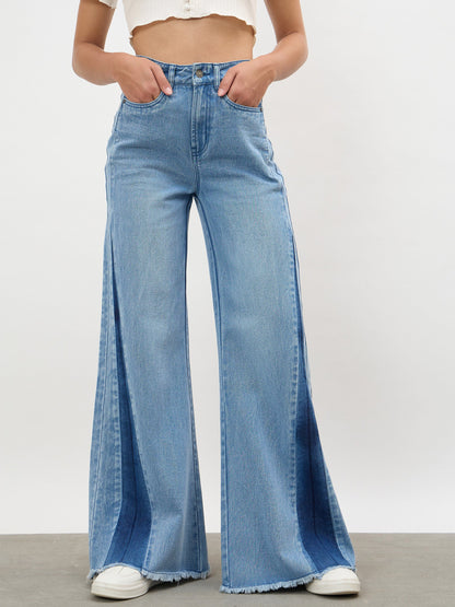 Blue Blast Side Colour Blocking Flared Jeans