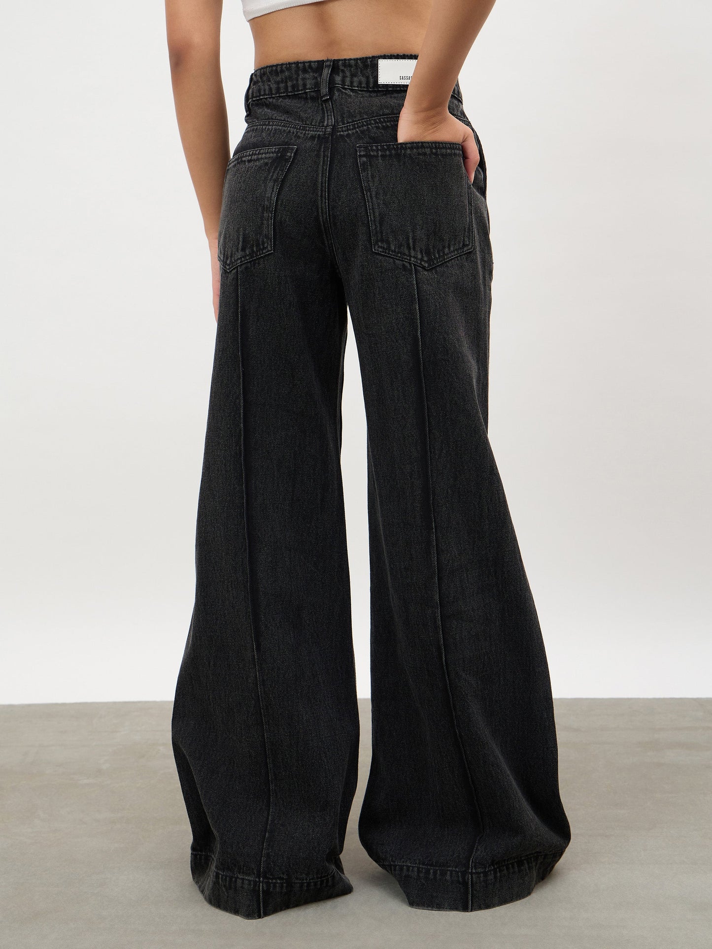 Black Wash Front Seam Bell Bottom Jeans