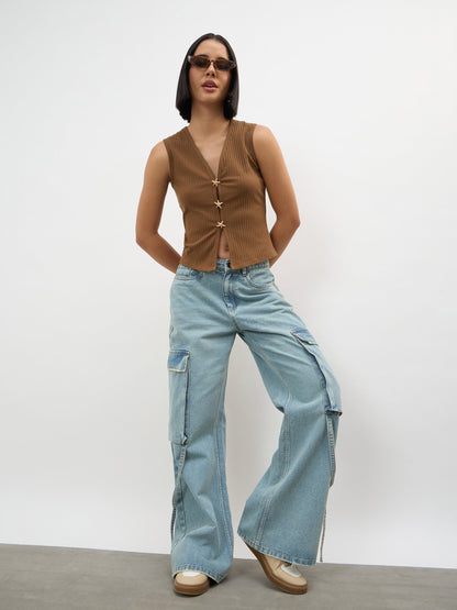 Ice Blue Loop Detail Cargo Jeans