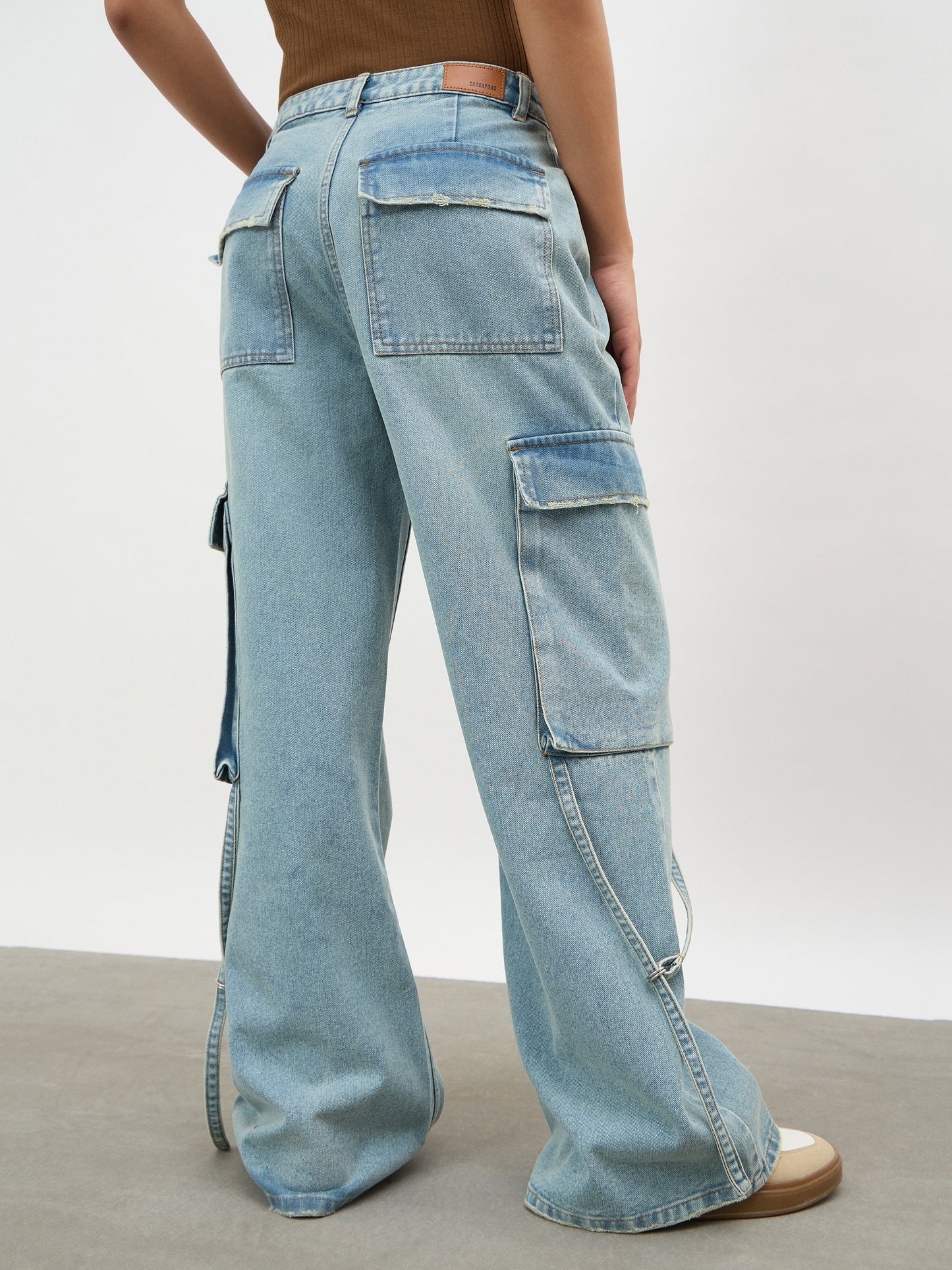 Ice Blue Loop Detail Cargo Jeans