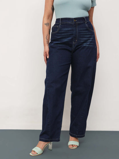 Navy Whisker Denim Side Seam Tapered Fit Jeans