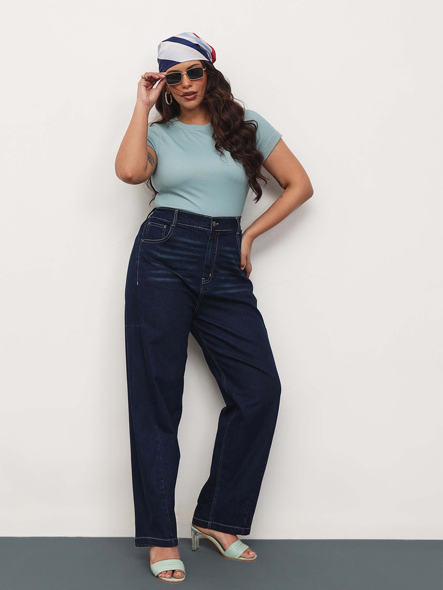 Navy Whisker Denim Side Seam Tapered Fit Jeans