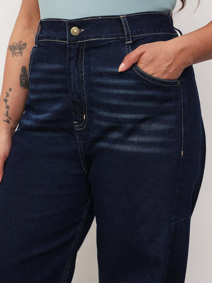 Navy Whisker Denim Side Seam Tapered Fit Jeans