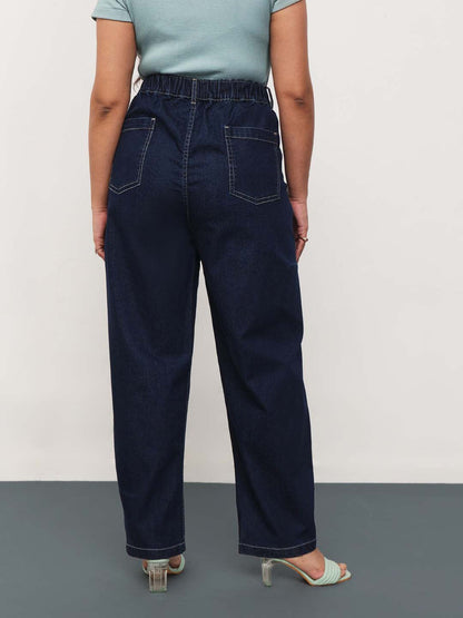 Navy Whisker Denim Side Seam Tapered Fit Jeans
