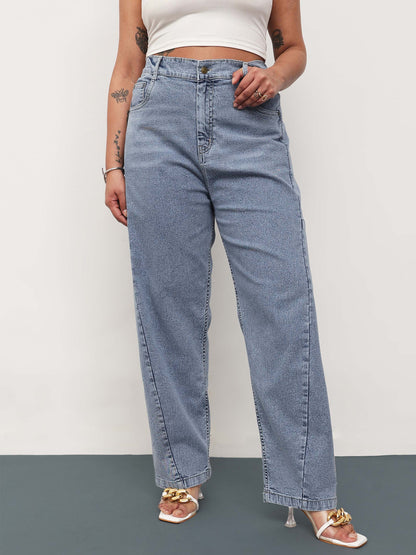 Blue Whisker Denim Side Seam Tapered Fit Jeans